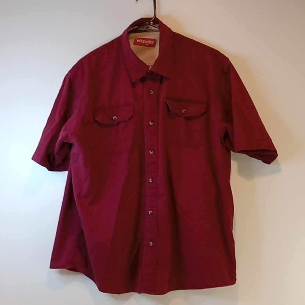 Wrangler Button Up Collared Dress Up Casual Shirt Maroon Men's Sz Xl Euc Nice!